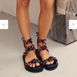 Free People Resort-Ready Wrap Sandals in Berry Bohemian Artisanal Women’s 9 NWT